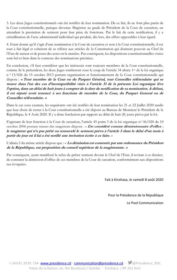 Hristo79's tweet photo. 🔴 LES JUGES #KILOMBA & #UBULU ayant manifesté leur refus de prêter serment devant le Chef de l’État, il revient à ce dernier de constater leur démission d’office, conformément aux dispositions légales évoquées ci-dessous 👇👇👇 #NouvelleDéfaiteDuFCC https://t.co/COAU4M1nWJ