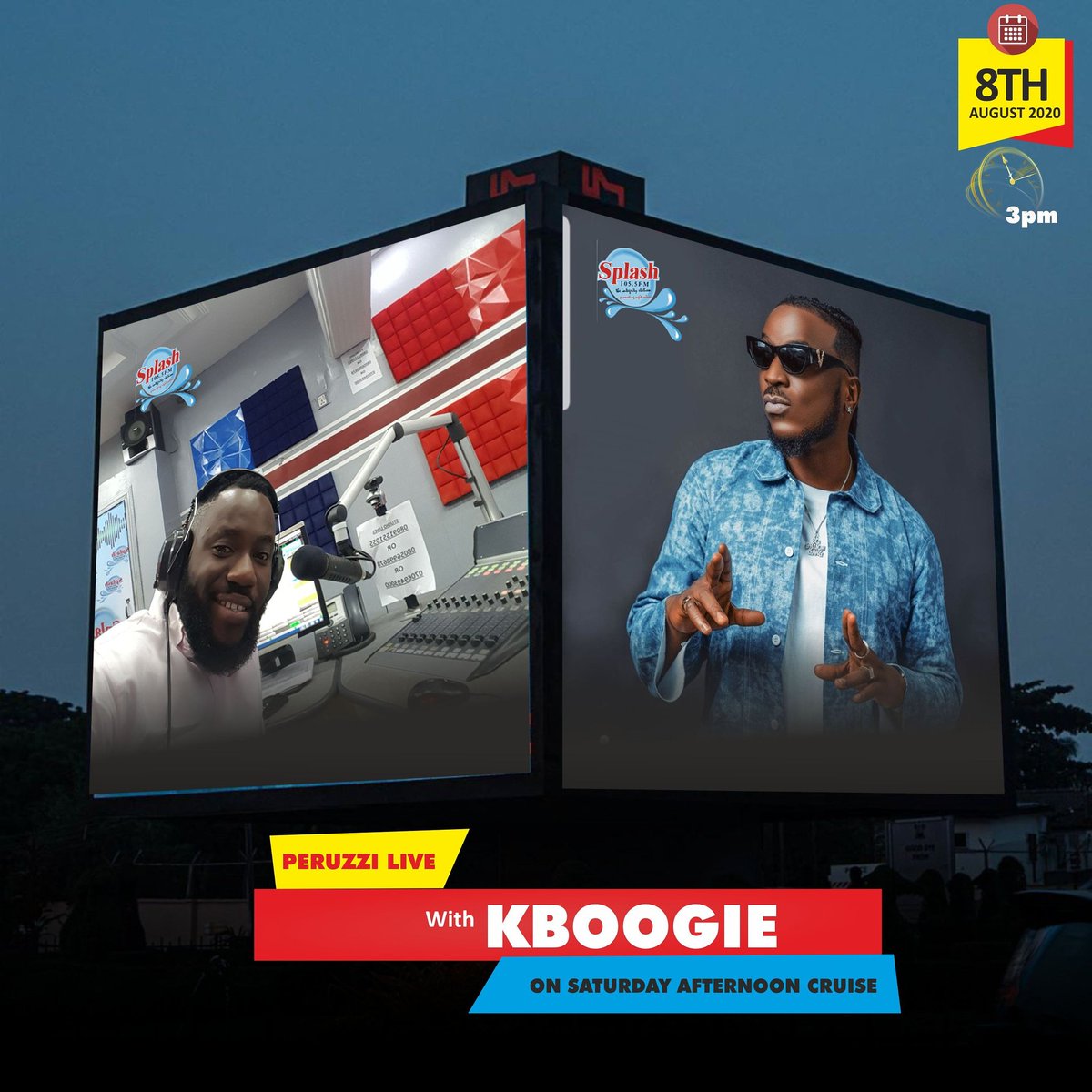 SplashFM1055's tweet photo. Hey people. It's the weekennnd! Catch undiluted fun on the Saturday afternoon cruise with kboogie.
Your fave, the nana crooner, peruzzi @Peruzzi will be live on the show with the Bad Boogie man @v_dxddy
3pm on @Splashfm1055.
#peruzzi
#kboogie
#Splashfm1055 https://t.co/3cCVwsgJFy