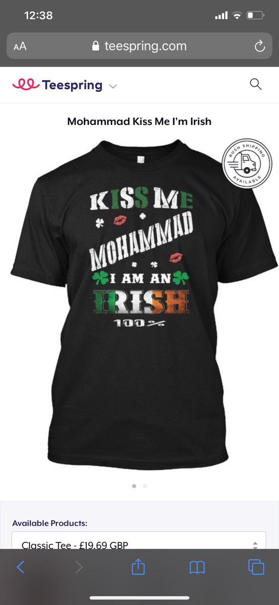 thinking of buying this vaguely sacrilegious "Kiss me Mohammad I am an Irish 100%" t-shirt for  @AliceAvizandum