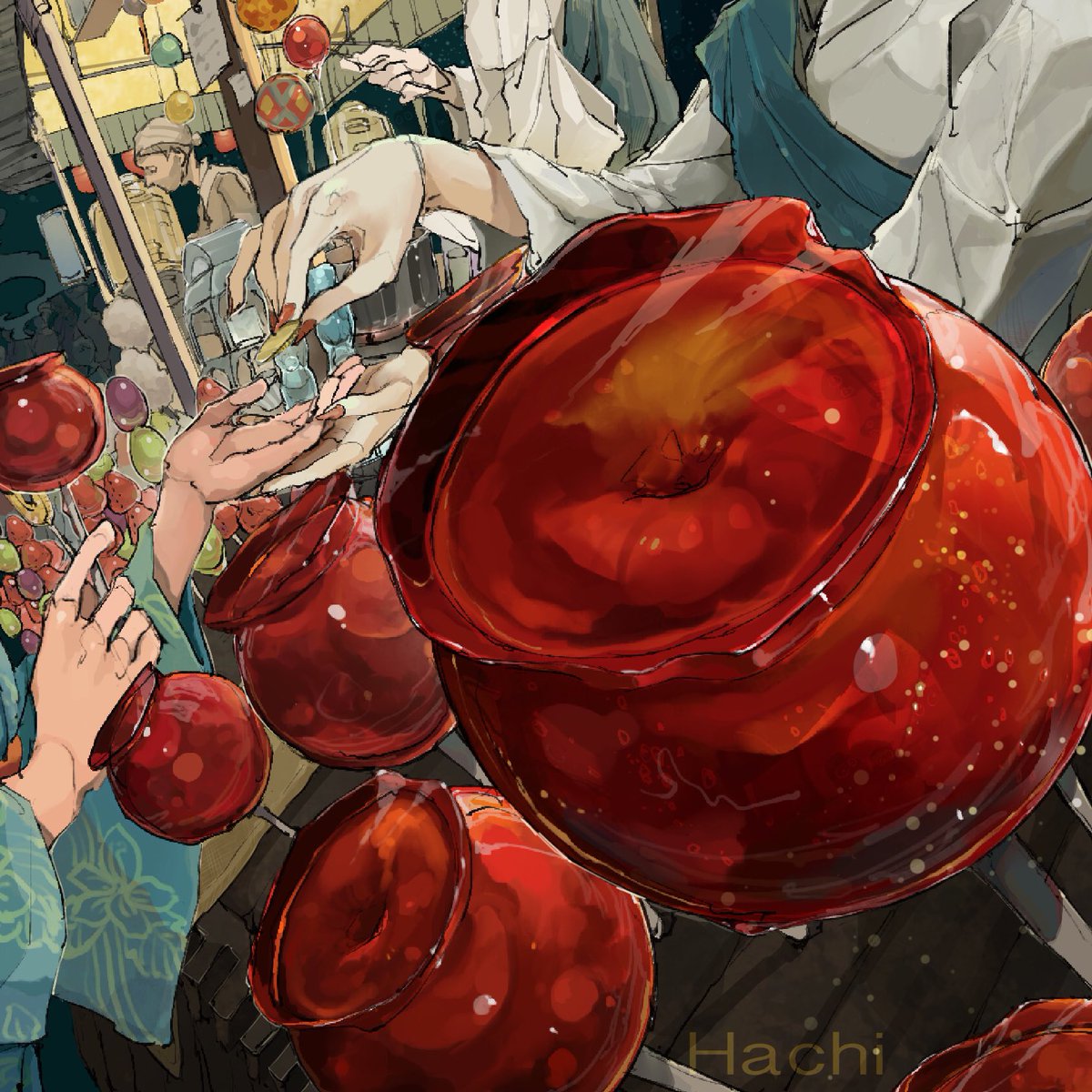 candy apple japanese clothes mask food kimono fox mask festival  illustration images