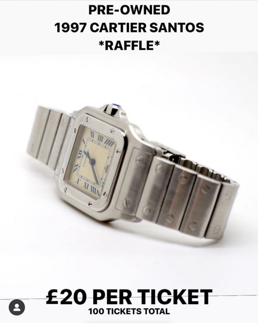 SourceExtra's tweet image. WE HAVE GONE CRAZY IN THE HEAT....WE ARE RAFFLING AN AUTHENTIC #CARTIERSANTOS WATCH WORTH £1.5k+ FOR JUST £20 A TICKET. 

GET INVOLVED IF YOUR FEELING LUCKY 🍀 

#raffle #Competition #watches #luxury #cartier #rolex #extrasource #airdior #dior #jordan1