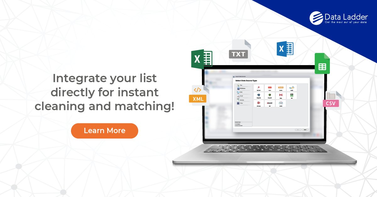 DataLadder's tweet photo. There’s no limit to the number of files you can import at one time for matching and cleansing, both within and across multiple files. https://t.co/k9I7654kXo #dataladder #dataintegration #datamatching #software https://t.co/yP2dvDxfMf