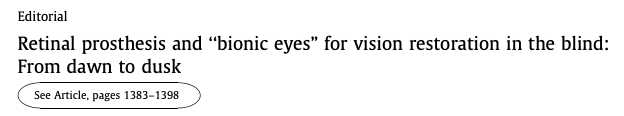 ClinicalNeuroph's tweet image. [Retinal prosthesis] Sabel and Richard: “In summary, the retinal prosthesis concept does not fulfill the expectations at this point in time.” 

Editorial: doi.org/10.1016/j.clin…
#Blindness #ClinicalNeuroph #RetinalProsthesis