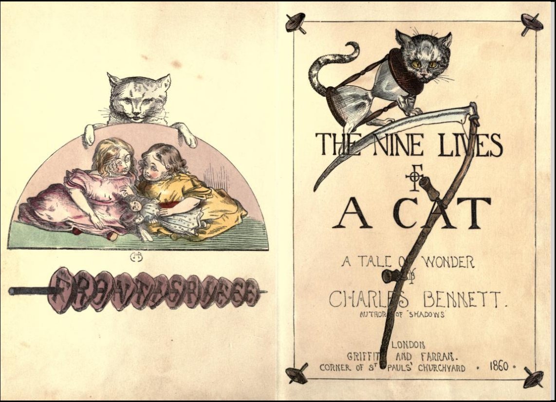 1860年「The Nine Lives of a Cat」
チャールズ・H・ベネット1829-1867
ネコには九つの命があるけど作者は早世されたよう。
ちょっと徳南晴一郎っぽい怖さのある絵。
#世界猫の日 #WorldCatDay 