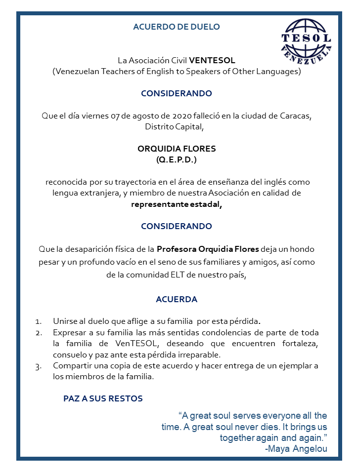 VenTESOL's tweet photo. A loving, kind and enthusiastic professor whose creativity and innovation marked a difference in the Venezuelan ELT community. Today we honor you, and your contributions to our field will forever be remembered. Just as our #VenTESOLSpirit , shine bright and high, Prof. Orquidia. https://t.co/1XEhODgEDN