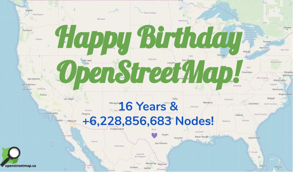 OpenStreetMapUS's tweet image. OpenStreetMap is 16! How will you celebrate? #OpenStreetMap16