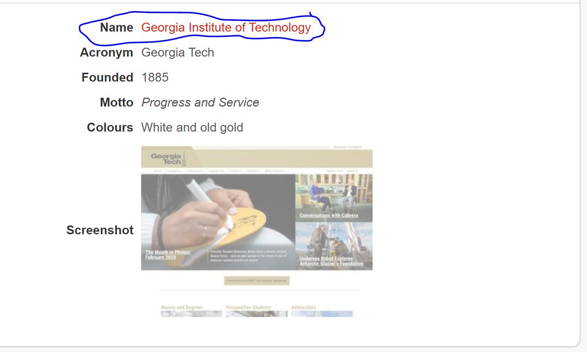 Step 5: If you clicked Georgia Institute of Technology in the image above, you will see a quick description of the school. You can read it if you like.