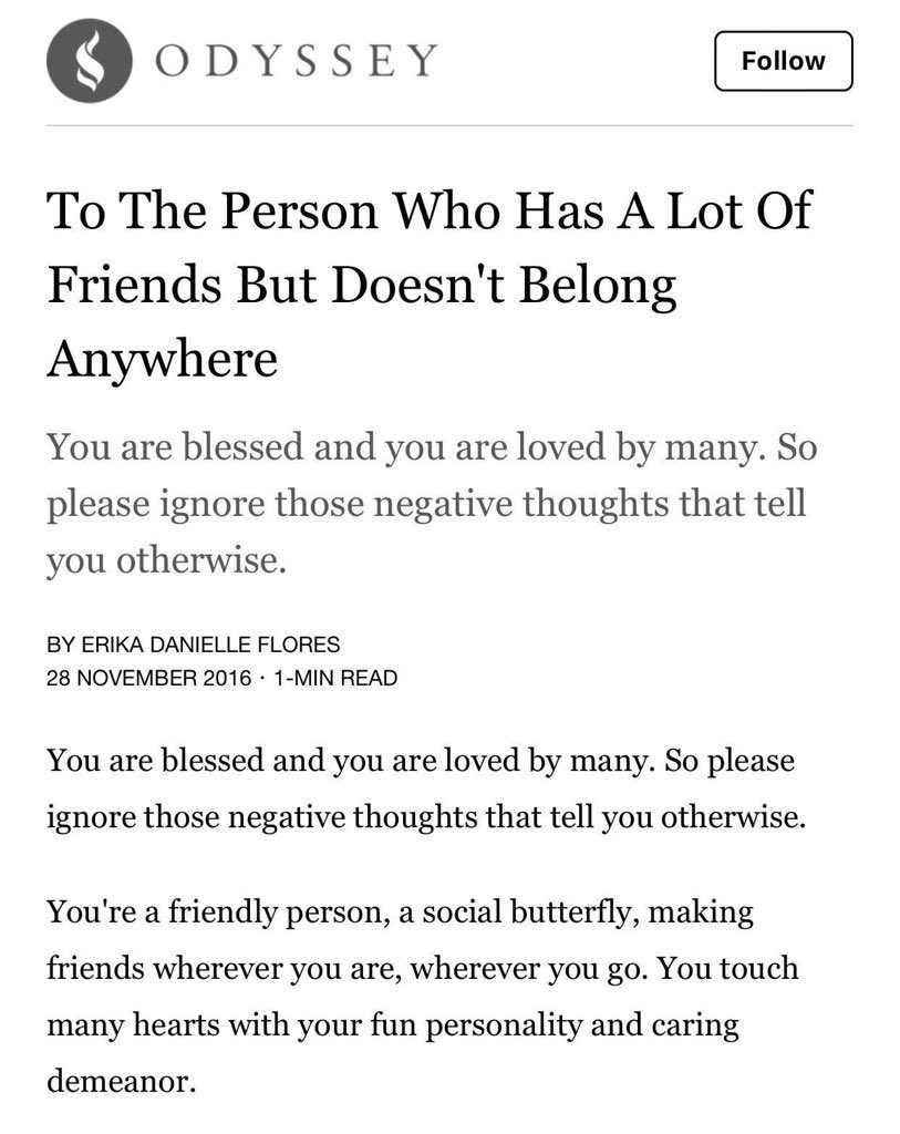 worknco's tweet photo. To the person who has a lot of friends but doesn’t belong anywhere. https://t.co/0qO5jazBIp