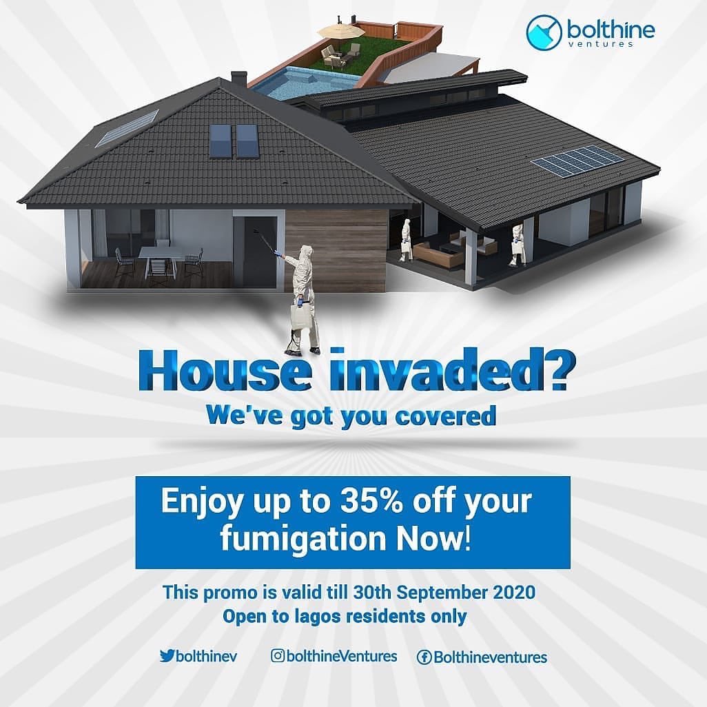 BolthineV's tweet photo. No. Our gases are safe, will not leave residue on your clothing or furniture and are only harmful to the pests in your home π π―
π² 08034410340 or send a DM today and enjoy our special 35% discount on all our fumigation services!
#bolthineVentures #FumigationExpert #FAQ https://t.co/i475QZCnsd