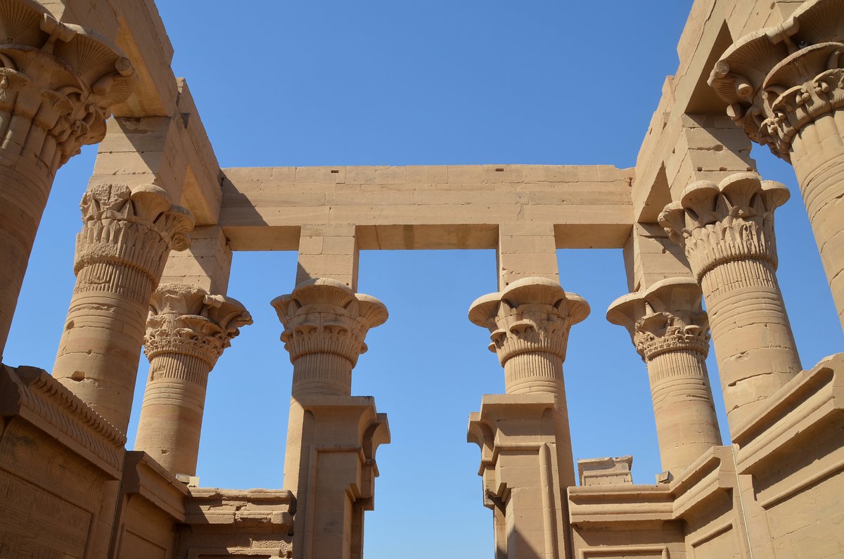 The Kiosk of Trajan at Philae  #Egypt.The structure is a rectangular chamber surrounded by 14 columns with floral capitals that supported a wooden roof. The Kiosk was never finished as only the southern wall was decorated with two offering scenes depicting the emperor Trajan.