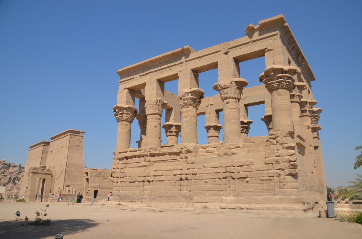 The Kiosk of Trajan at Philae  #Egypt.The structure is a rectangular chamber surrounded by 14 columns with floral capitals that supported a wooden roof. The Kiosk was never finished as only the southern wall was decorated with two offering scenes depicting the emperor Trajan.