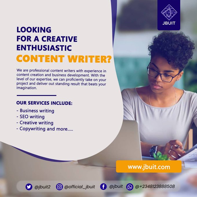 JBUIT2's tweet photo. We offer you the best content creation here at JBUIT.
Send us a DM now or visit our website for more amazing deals https://t.co/Ro0ZbRwqgR

#contentcreators 
#Content 
#contentmarketing 
#contentcreation
#jbuit
#OnlineMarketing 
#Onlinejob https://t.co/h2W10MzKMh