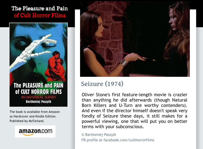 On Oliver Stone's Seizure (from The Pleasure and Pain of Cult Horror Films). amazon.com/Bartlomiej-Pas… @TheOliverStone #70shorror #MaryWoronov #MartineBeswick #HerveVillechaize #JonathanFrid #DarkShadows @MrMoviesMania1 @CultQueenFilm @McFarlandCoPub