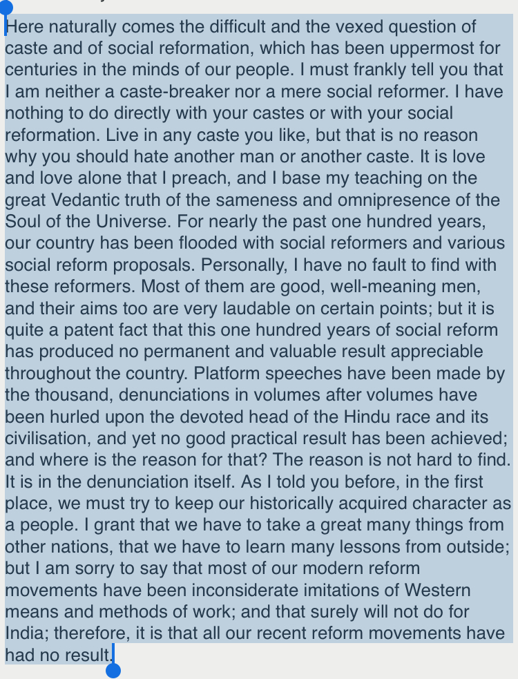 Caste and social reformation movements, and why they haven't has any effect on our society despite operating for hundreds of years.