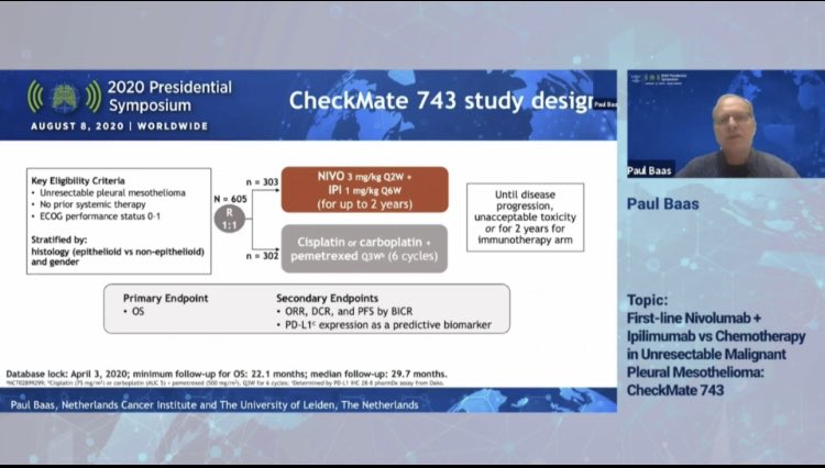 DevikaDasMD's tweet photo. Interim analysis of Checkmate 743 presented at #IASLC20 #vPS20 #lcsm #mesothelioma 🚨 https://t.co/vq9PWjOYmN
