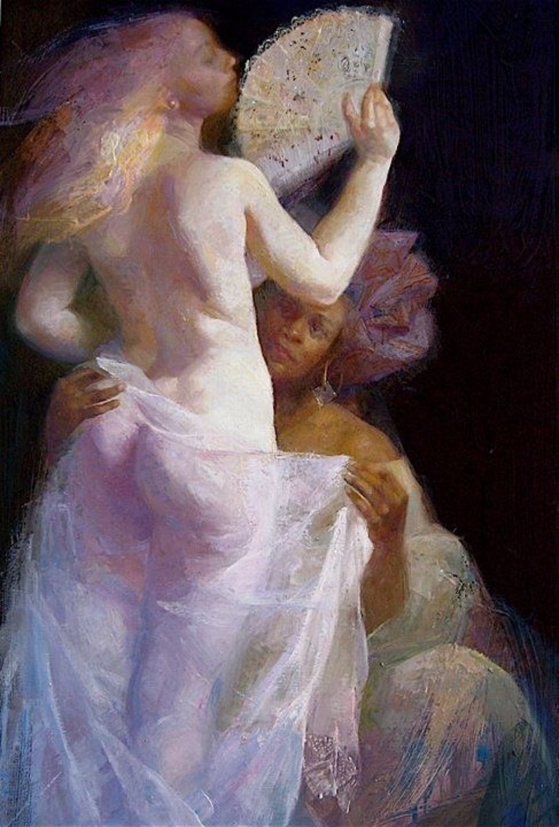 🎨 Emilia Castañeda (Madrid 1943) was trained at Barcelona art schools. Figurative art. She paints women with an erotic atmosphere. Impressionist.