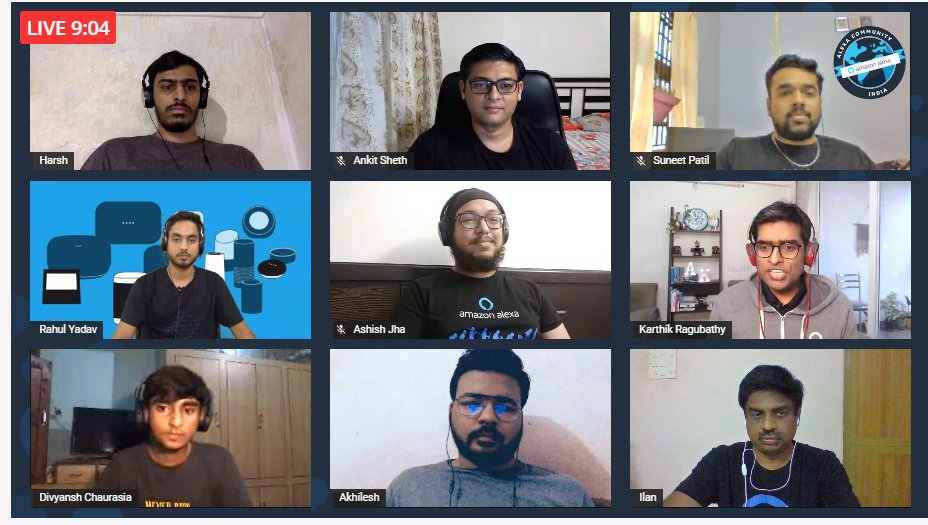 ilan_g's tweet photo. Few of the India #lexa  Community Leads in one screen during our launch of @AlexaCMIndia.
 @alexadevs  #AlexaCMIndia #AlexaCMIndiaLaunch #AlexaLive2020 #AlexaEverywhere #AmazonAlexa #VoiceFirst #VUI #alexa https://t.co/u9AcaIdtue