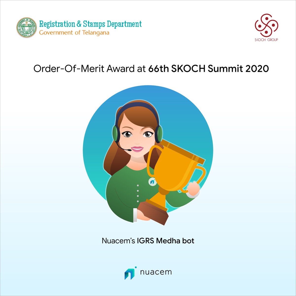 nuacemai's tweet image. IGRS Medha Bags Order-Of-Merit Award at 66th SKOCH Summit Awards.
Read more:
nuacem.com/igrs-medha-bag…

#conversational #conversationalAutomation #automation #intelligentautomation #aiml #ai #machinelearning #artificialintelligence #nuacem #nuacemai #SkochAward
