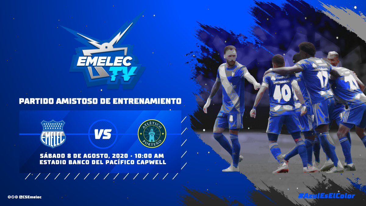 CSEmelec's tweet photo. ¡HOY JUEGA EL BOMBILLO! 🎉

⚽ @CSEmelec VS @ClubAtlPorteno 
⏰ 10:00 am 
🏟 Estadio Banco del Pacífico Capwell

📺 Suscríbete a nuestro canal de Youtube para ver el partido ➡️ https://t.co/Q5YOMcjWsI

 #AzulEsElColor #DelBombilloSoy ��⚡ https://t.co/QiyKvIwqGf