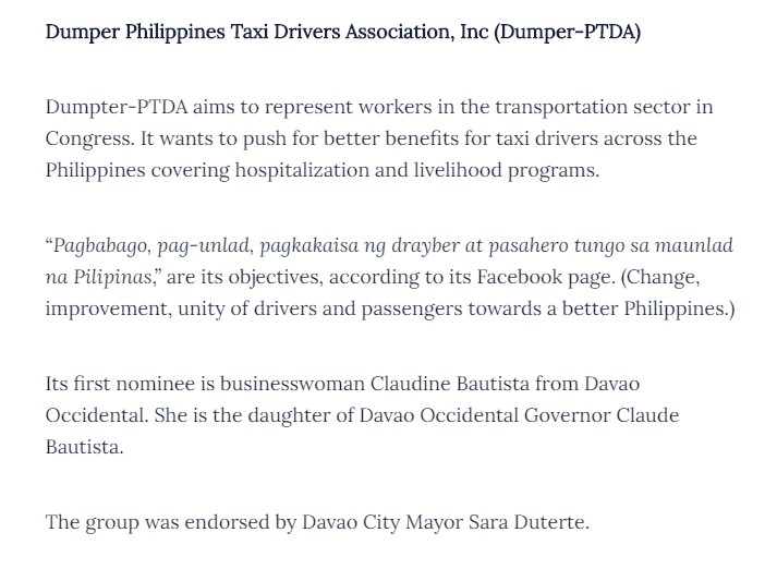 She is a huge fan of Inday, the ’s daughter from the Royal House of Durian so she secured the coveted endorsement from her idol. https://rappler.com/newsbreak/iq/list-new-party-list-representatives-businessmen-political-clans-former-government-officials