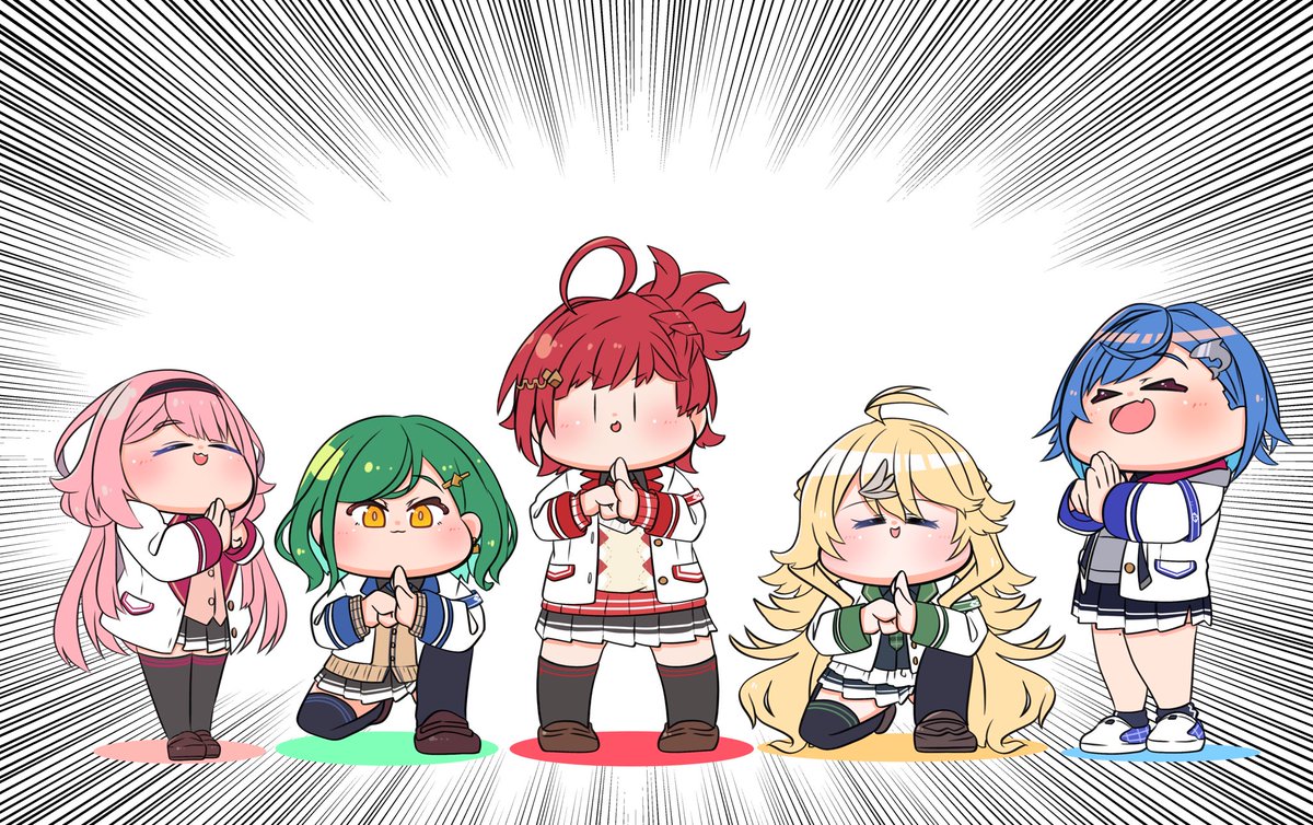 アカネ「虹に輝く五つ星!!
五星戦隊!!

#朝日南アカネ 
#北小路ヒスイ 
#西園チ」|まぶし@にじそ07のイラスト