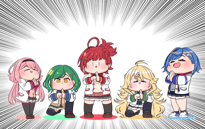 虹に輝く五つ星!!
五星戦隊!!

#朝日南アカネ 
#北小路ヒスイ 
#西園チグサ 
#東堂コハク 
#周央サンゴ 