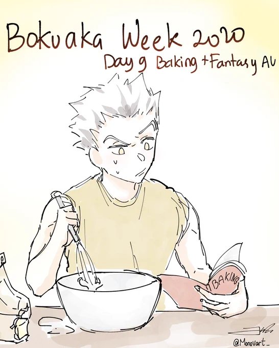 #BokuAkaWeek2020 Day 9 Baking + Fantasy AU! (o˘◡˘o)
(1/3)

#BokuAka 