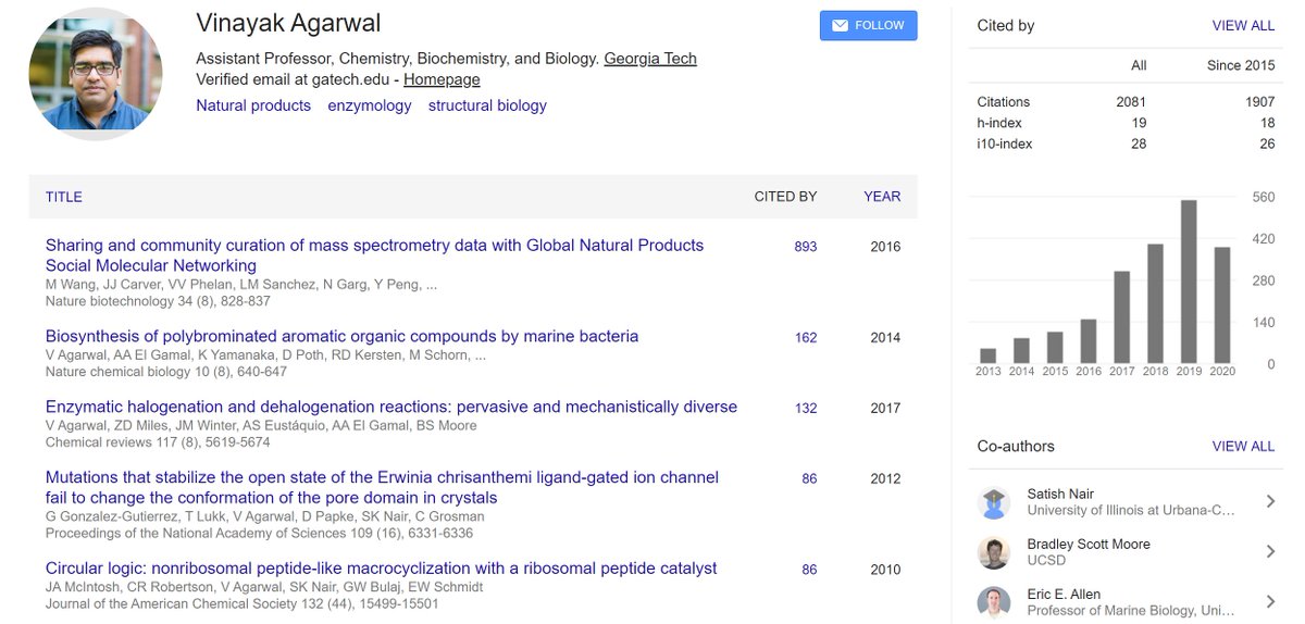 Step 16: Go to  https://scholar.google.com/ , search for the name of this Professor on this website to see his latest publications.You will see the image below: