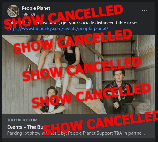 Sorry y'all - We need to cancel tonight's show.  The good people at the The Burl are able to issue refunds (takes a few days).