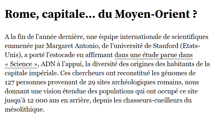 Encore une fois, personne n'a jamais dit qu'il n'y avait pas d'immigration à Rome. J'aimerais qu'on me montre qui a dit qu'il n'y avait pas d'immigration à Rome, jusqu'ici je n'ai jamais vu personne dire ça.