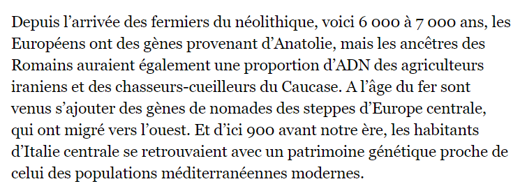Incroyable : les habitants de Rome seraient des méditerranéens. C'est fou ça, non ? Quelle découverte. Et encore une fois : qui a prétendu le contraire et en quoi c'est censé prouver que la société romaine est cosmopolite ?