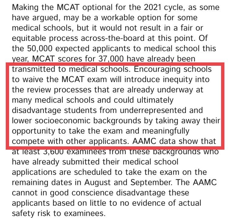 I have gone back and forth on necessity and implications of #WaiveTheMCAT and making it online. However, I cannot stand organizations effectively weaponizing their definition of “diversity” and “equity” to justify an unjust process. It is a shame how @AAMC_MCAT has handled this.