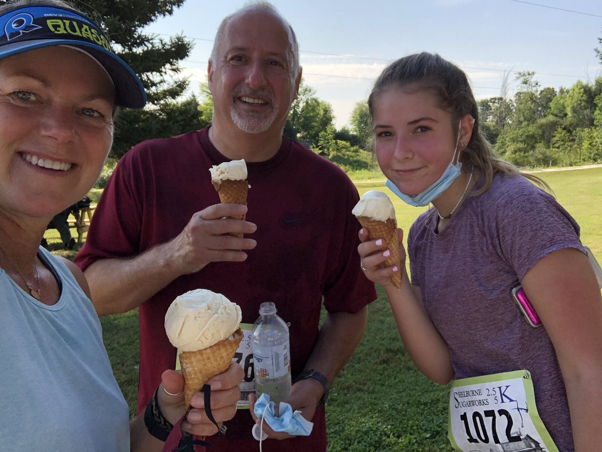DavidRosowsky's tweet photo. It’s always a good time for maple ice cream! Thanks to Shelburne #Sugarworks and #RaceVermont for a great 5K trail run this morning. Ice cream at the end. Everyone’s a winner. #VT #maple https://t.co/mWBPYDJvN5