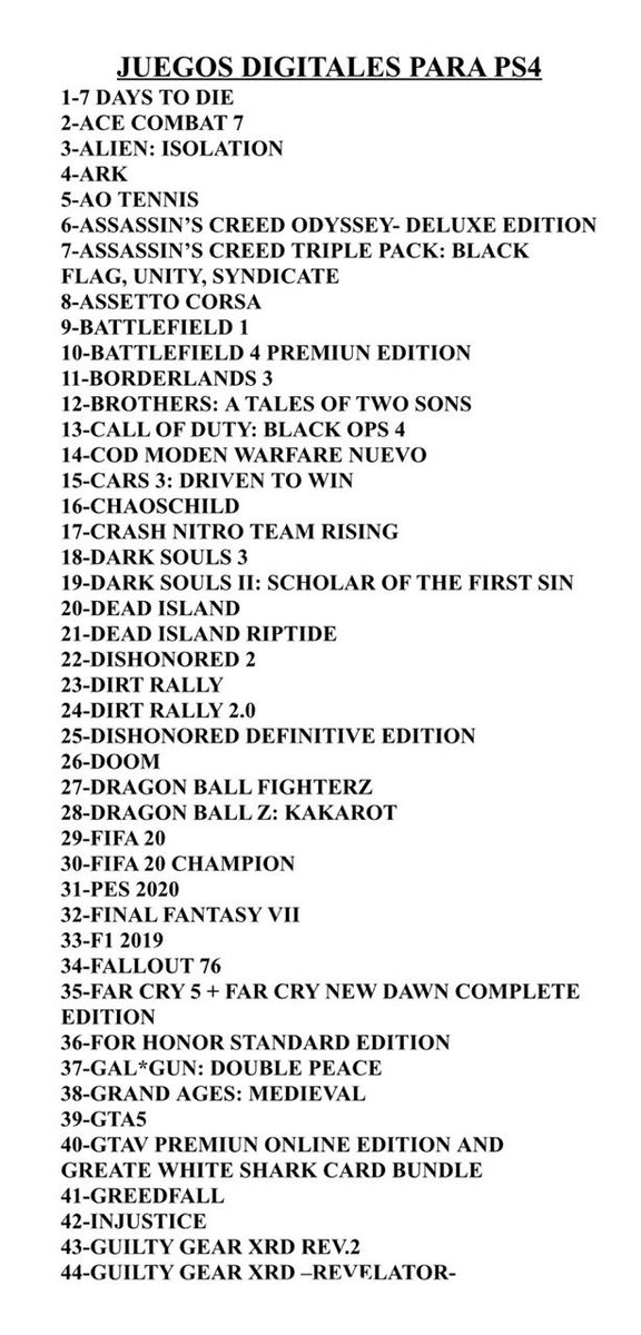 bbnetok's tweet image. ⬇️LISTA DE JUEGOS DIGITALES PARA PS4⬇️
PRECIOS POR PRIVADO
