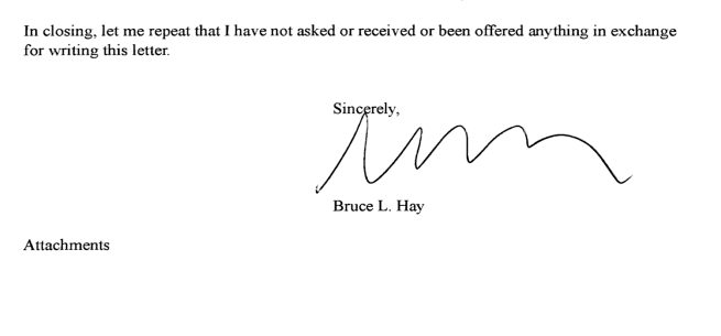 27. Apparently Hay’s signature is different every time he signs.1: 4/23/20 - Exhibit Q - Letter from Bruce Hay to David Korzenik in Shuman et al v. New York Magazine et al2: 6/8/20 - Exhibit B - Letter to Korzenik in Hayes v. New York Media et al3: 7/21/20 - Hayes v. NYM