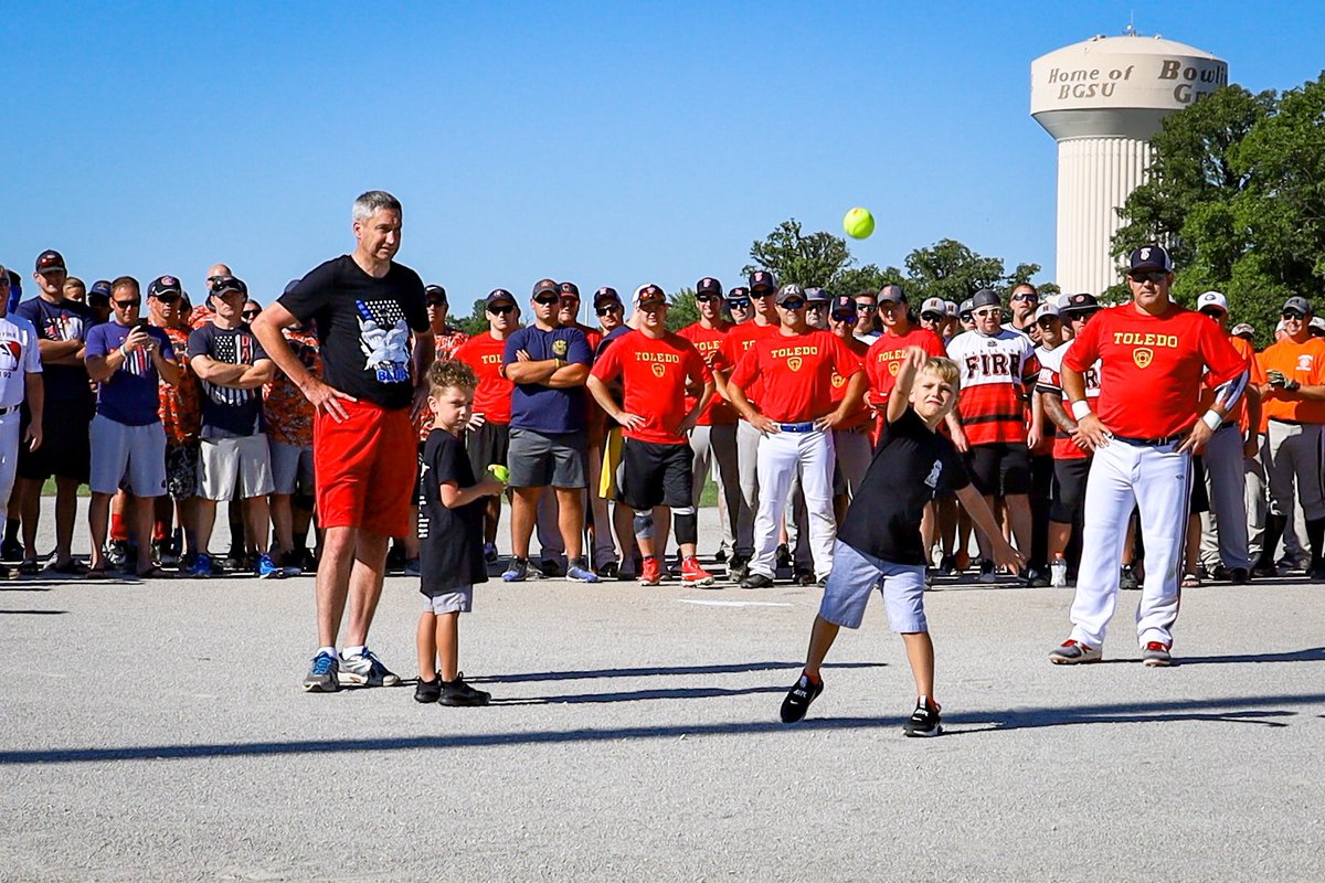 ToledoFire's tweet photo. Thank you to Younes &amp; Matham Dia  who threw out the first pitch this morning to kick off the 2020 OH State FIrefighters Softball Tournament. Hosted by #ToledoFire Softball, all proceeds going to the Dia family. Thanks boys for being with us this morning! #toledopolice https://t.co/WNjJaYmUL7