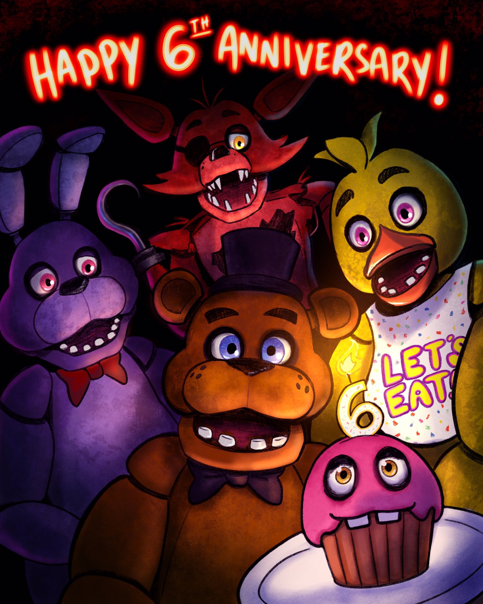 Steel Wool Studios on Twitter: "Happy 6th Anniversary to FNAF and the  community! One of our amazing Concept Artists, @cakepaints, wanted to cook  up a sweet illustration as a solid and sincere
