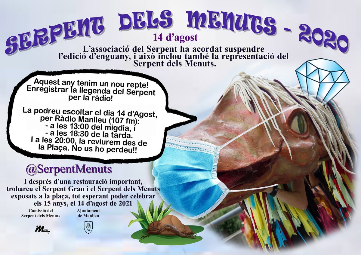 SerpentMenuts's tweet photo. SERPENT DELS MENUTS 2020
Us convidem a tothom a escoltar la llegenda del Serpent de Manlleu, que els nens i nenes han preparat per la Ràdio!!

#Manlleu @ajmanlleu #RadioManlleu   #festamajor2020 #manlleueja #radiomanlleu #osona #bestiari @elserpentdemanlleu https://t.co/xaaRTQdAGJ