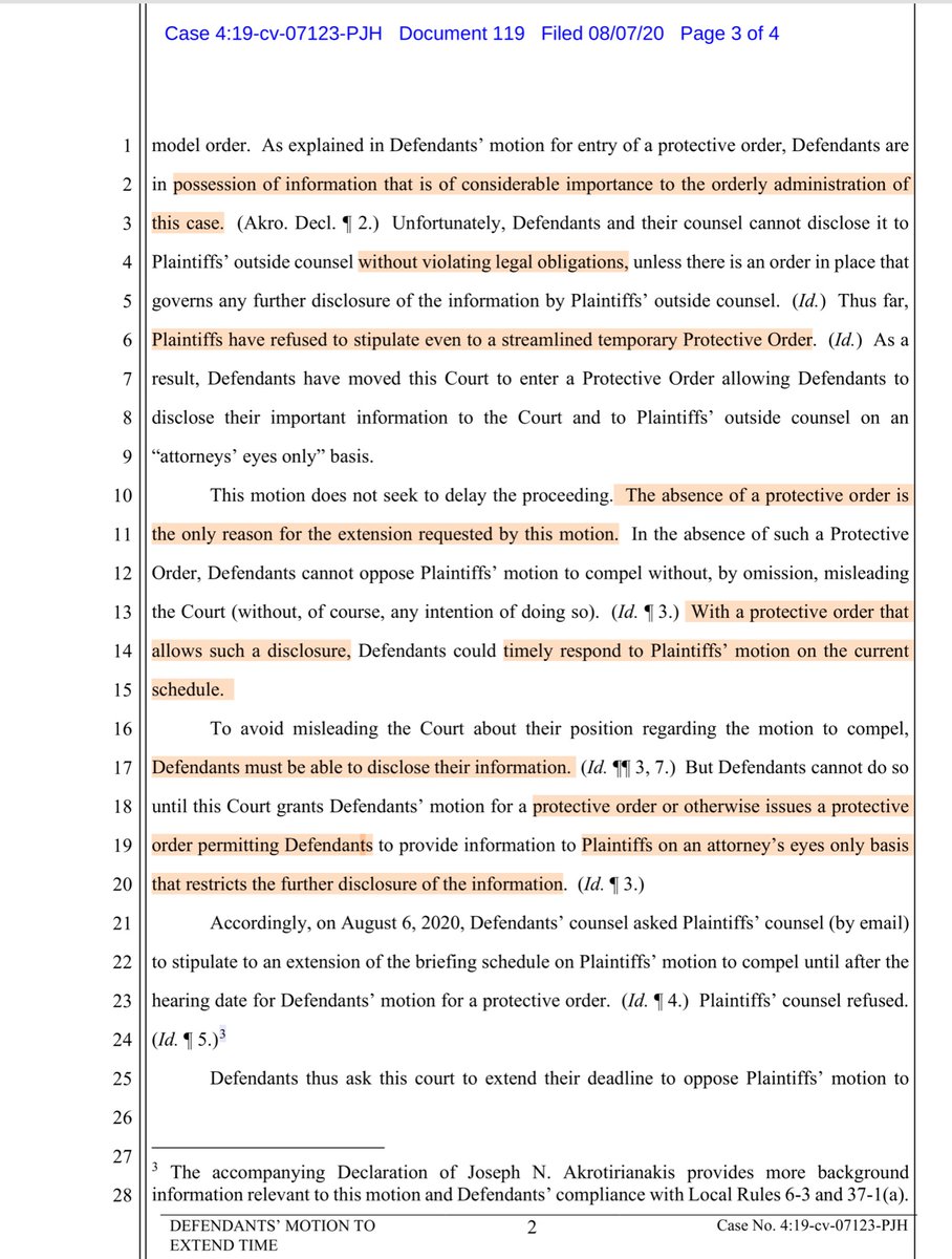 Keep in mind that the Defendants have engaged in an incomprehensible amount of subterfuge.I can actually see the Plaintiffs POV re NSO “self determined stay” of discovery.And then using this “urgent info” as a dangle for a new & materially clawed back PO https://ecf.cand.uscourts.gov/doc1/035019582610?caseid=350613