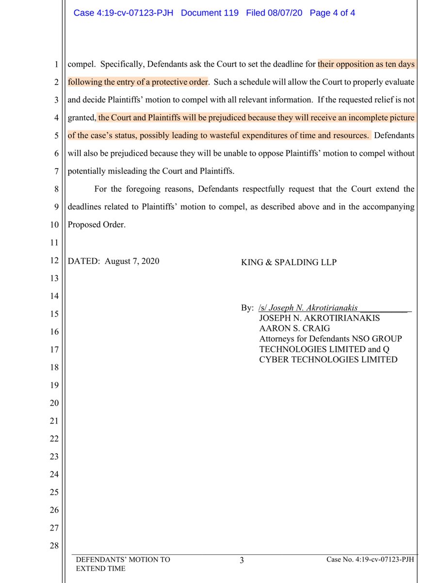 Keep in mind that the Defendants have engaged in an incomprehensible amount of subterfuge.I can actually see the Plaintiffs POV re NSO “self determined stay” of discovery.And then using this “urgent info” as a dangle for a new & materially clawed back PO https://ecf.cand.uscourts.gov/doc1/035019582610?caseid=350613