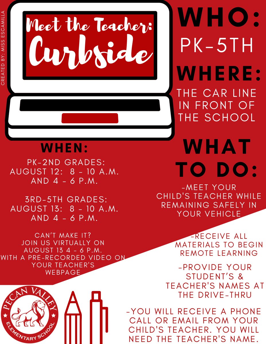 Here's some important Meet the Teacher information for Sinclair, Tradition, Highland Forest and Pecan Valley. More schools to be posted, keep following! #ECProud! #ProudlyUnited
