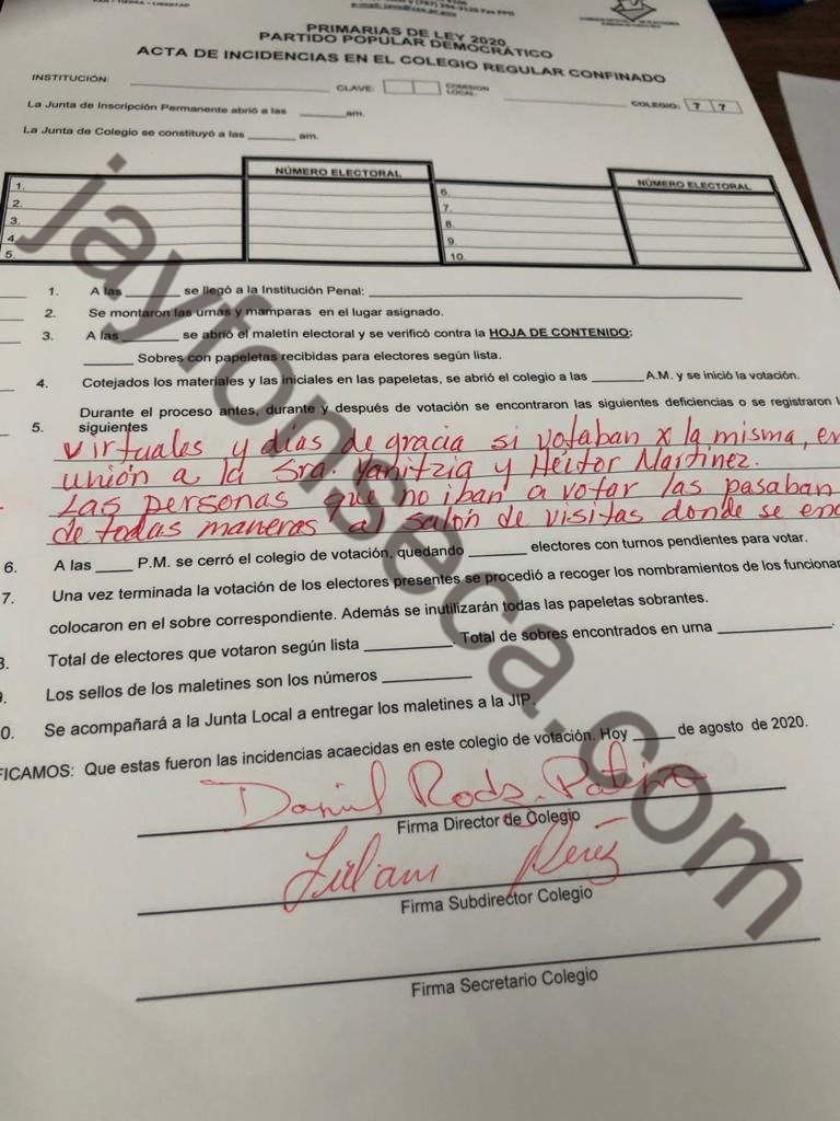 jayfonsecapr's tweet photo. OBLIGARON A RECLUSOS A VOTAR EN PRIMARIA PNP Y POR WANDA VÁZQUEZ, YANITSIA IRIZARRY Y HÉCTOR MARTÍNEZ- Gente, ¡esto es un escándalo! Funcionarios dicen se obligó a confinados a votar PNP, aunque querían votar PPD. Le ofrecieron TV y visitas. Vea el acta: https://t.co/jzoLxA2633