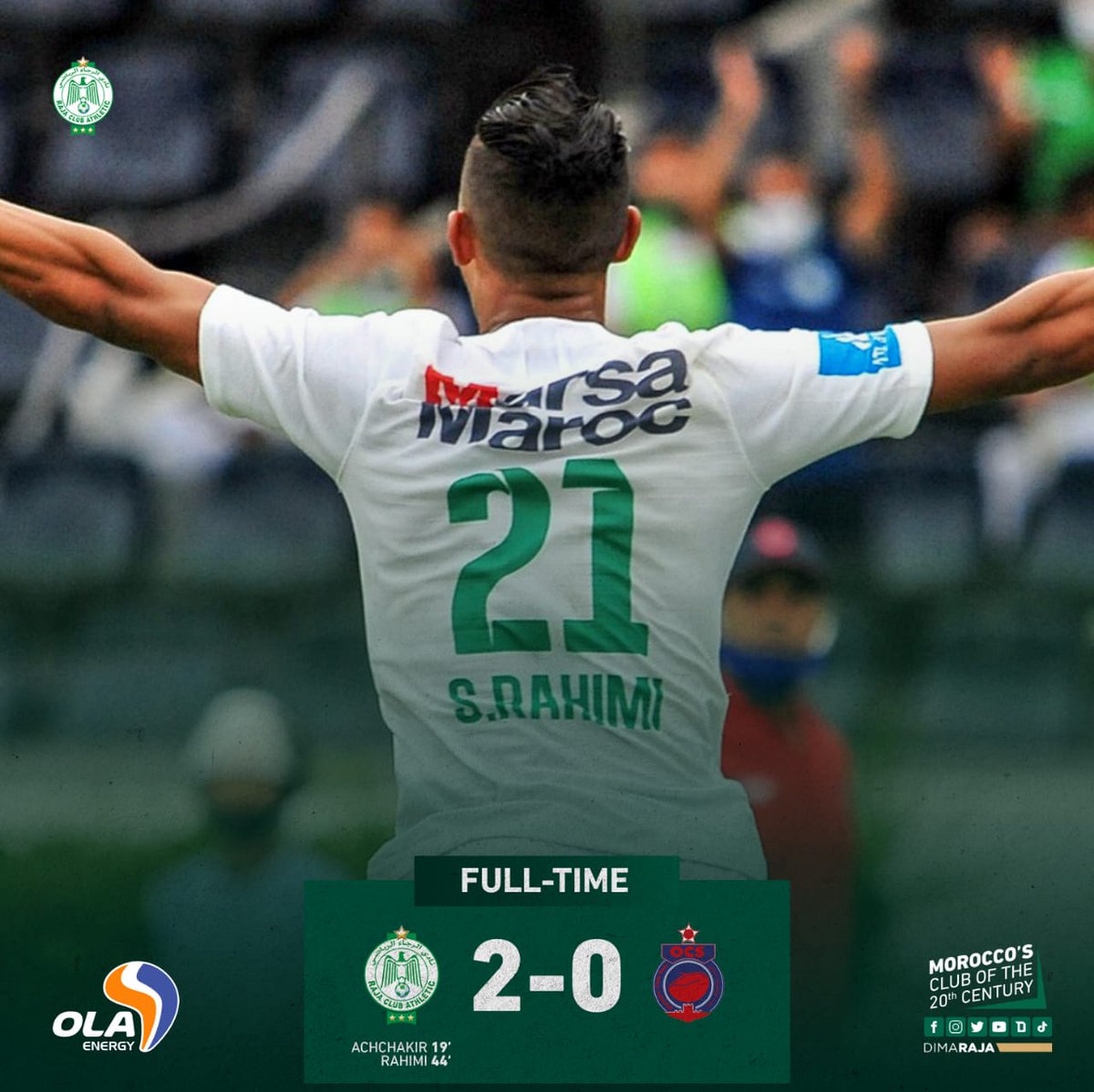 Raja Club Athletic Full Time A Very Crucial Victory With 39 Points We Top Botola S Standings Let S Now Prepare Very Well For The Next Match Against Husa Clubofthecentury Dimaraja