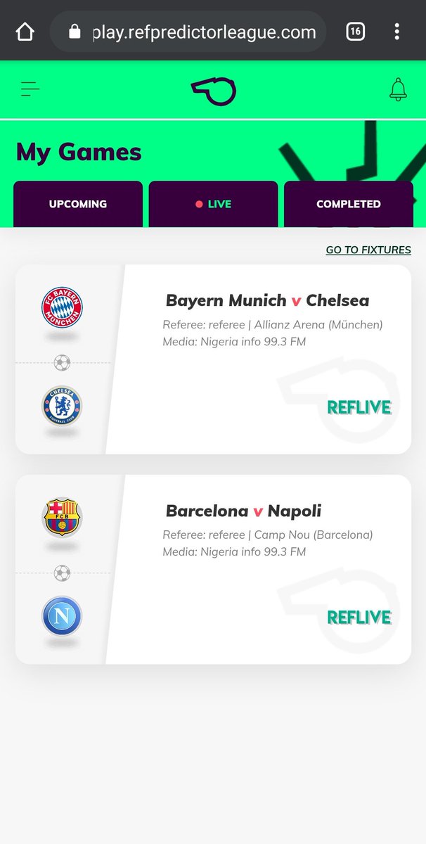ReFSocialapp's tweet photo. 2 #UCL games live in #RPL #ReFLive Round1;

2 Man Of The Match (MotM) awards to go.

1 Predictor of the Round (PotR) to unlock a #GoldenStar badge on the leaderboard.

#ReFPredictorLeague 
the premier league for the fans https://t.co/pRFunIBKg3