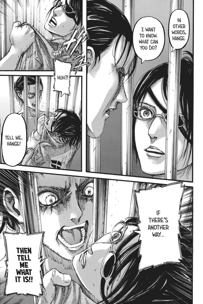 Chapter 107, Eren gets angry at Hange, because they aren’t capable of coming up with another way. Which IMO, further backs up the point that Eren feels that this is the only way to ‘save the world’.
