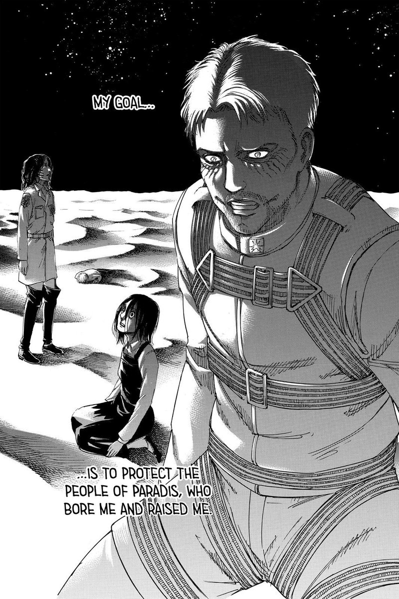 Finally in chapter 123, Eren speaks about how the world wishes for the extinction of the people of Paradis and that the hatred has grown to the point where it won’t end until, every subject of Ymir is gone from the world. And his response is destroying the world with the titans