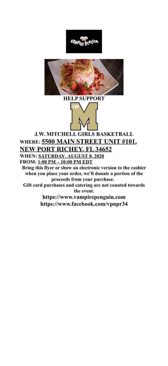 Come join the team tonight at Vampire Penguin from 1-10... all proceeds will go to the program!!!