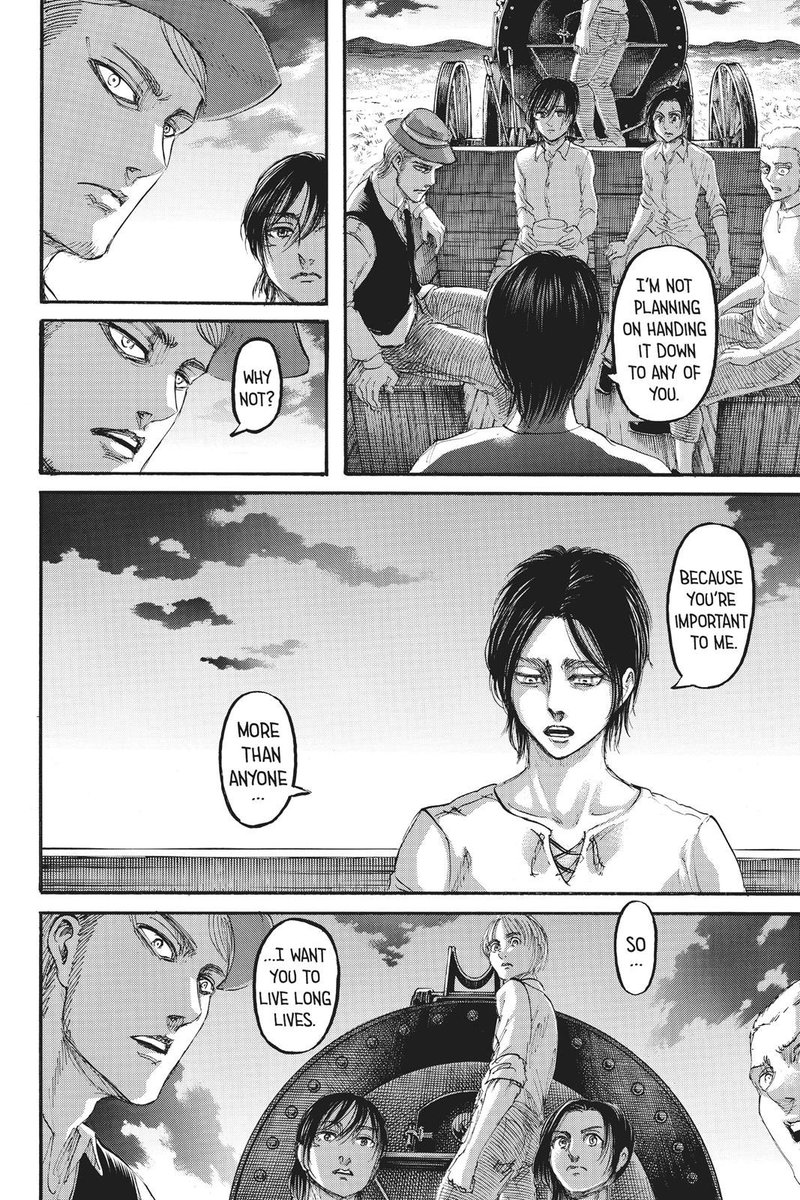 In chapter 107, Hange and Levi confirm that they have to sacrifice Historia and rely on the rumbling. Eren also speaks about how important his friends are to him, which has made people believe that his friends are the ‘main’ reason, for the rumbling, which I disagree with.