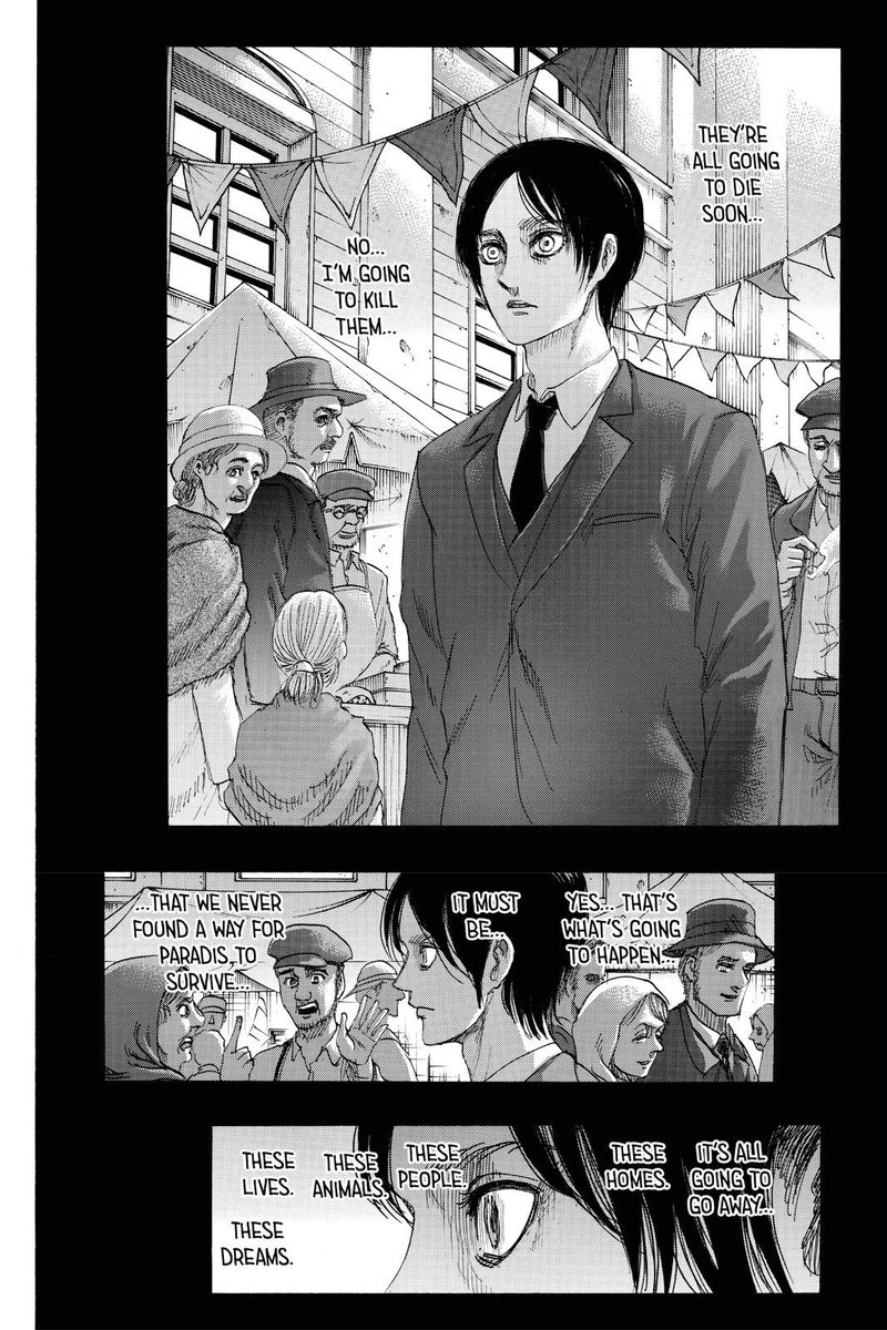 Now this is where things get a bit more ‘complicated’, as Eren shows multiple ‘motivations’, throughout this chapter. In 131, Eren speaks about how, him k*lling those people, means that they never found a way for Paradis to survive and that he won’t accept the end of the Eldians