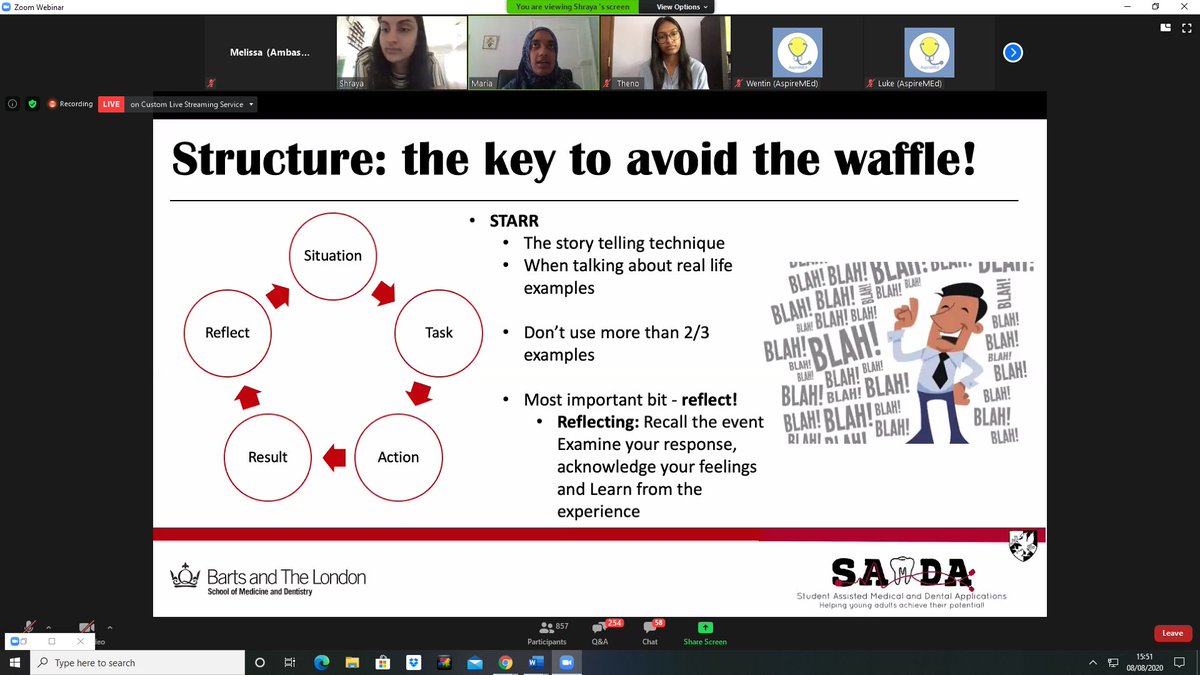 AspireMedUK's tweet photo. Time to learn about interviews and how best to answer questions.
We hope you're all learning so much!
So much knowledge and experience is being shared!
#AMAVC2020
@QMULBartsTheLon @BartsSamda https://t.co/ViDOIhJI4A